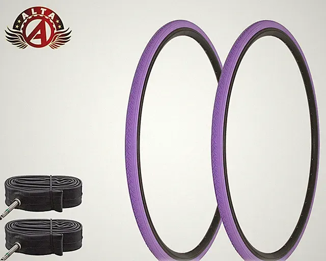 2 ALTA BICYCLE 700x25c LIGHTWEIGHT PURPLE SPEEDY SLICK TIRES w/60MM PRESTA TUBES