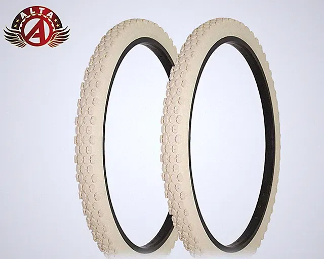2 ALTA BICYCLE WIRE BEAD CRUISER TIRES 26 x 2.125 CREAM KNOBBY ROUGH TREAD.