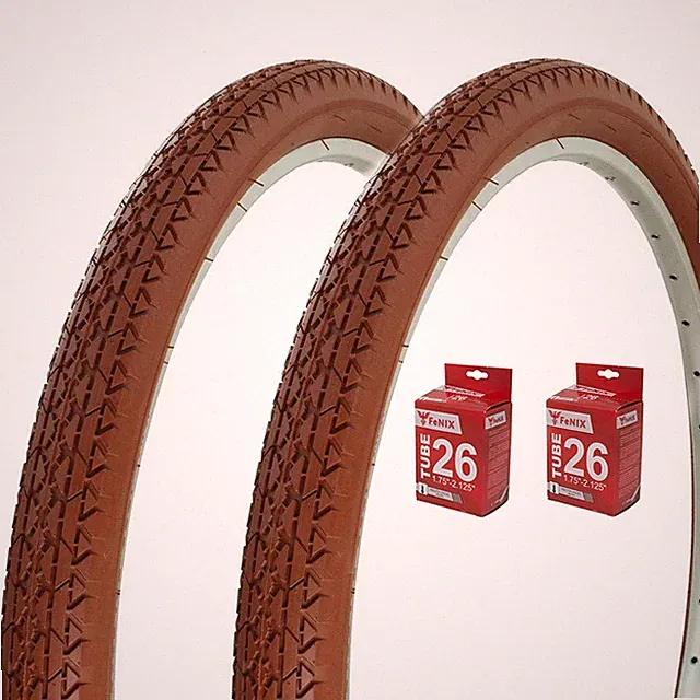 2- CLAY 26" x 2.125" BEACH CRUISER BIKE ENIX BICYCLE DIAMOND TIRES 2- TUBES P123