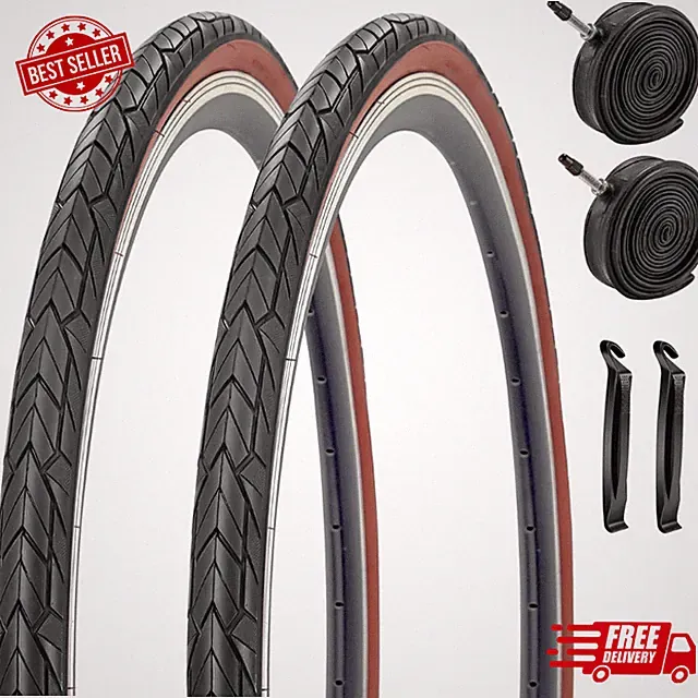 2 Pack 700x35c Bike Tires and Inner Tubes for Hybrid Bicycles Tyres Black Wall..