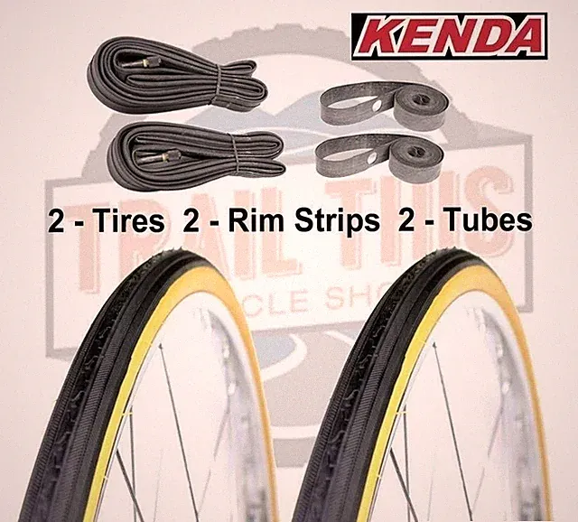 2-Pack Kenda K35 Gumwall 27x1-1/4" Road Bike Tires Tubes & Rim Strips Set Kit