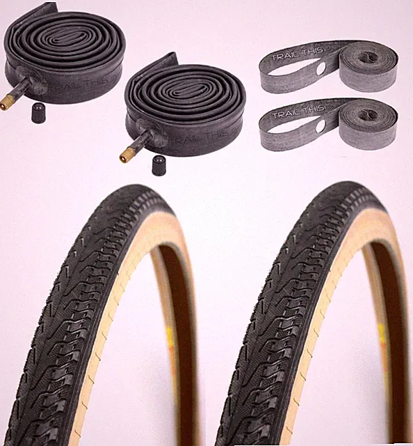 2-Pack Panaracer Pasela Skinwall 27x1-1/4" Road Bike Tires Tubes Rim Strips Kit