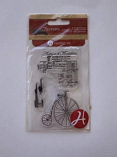7 Gypsies Hampton Art Bicycle script pointing hand Clear Rubber Stamp Set