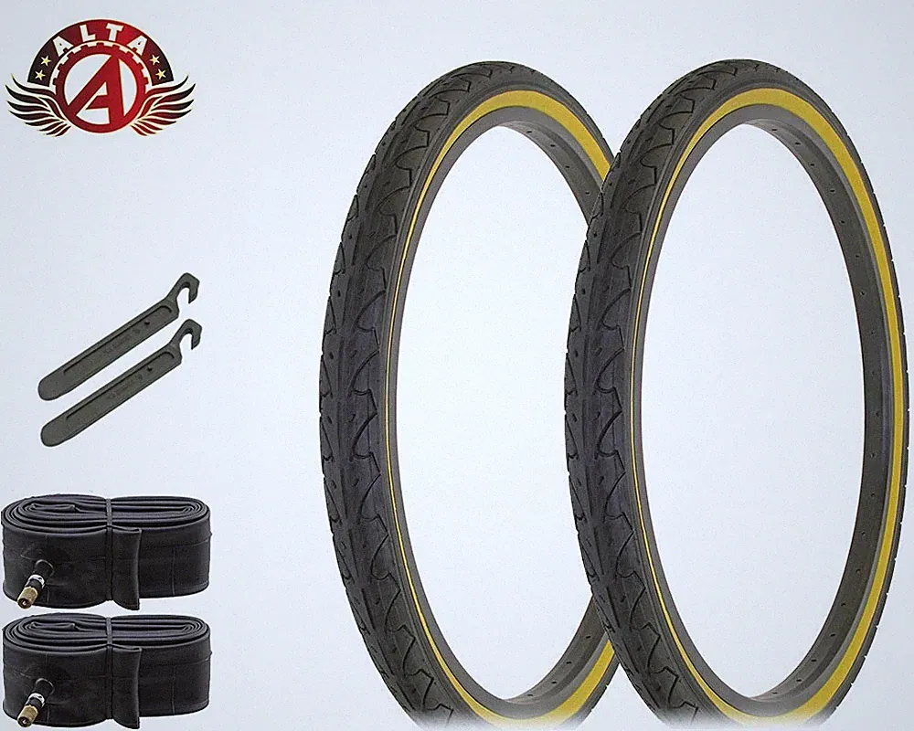ALTA BICYCLE CRUISER TIRES 26 x 1.95 BLACK GUM CITY CAVALIER SLICK 6pc SET.