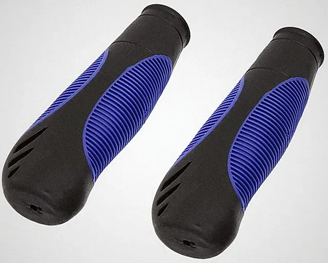 Dual-Tone Black/Blue Kraton Rubber Bicycle Grips – Ergonomic Comfort Design.