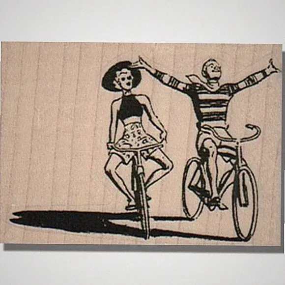 Mounted Rubber Stamp, BICYCLE COUPLE, Bike, Lady, Man, Hand, People, Fun, Summer