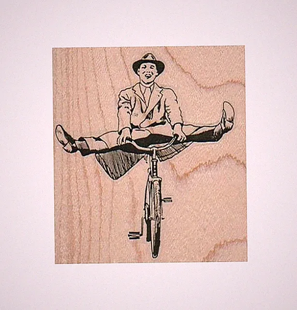 Mounted Rubber Stamp, Bicycle Man, Man Riding Bike, Bike, Businessman, Retro Man