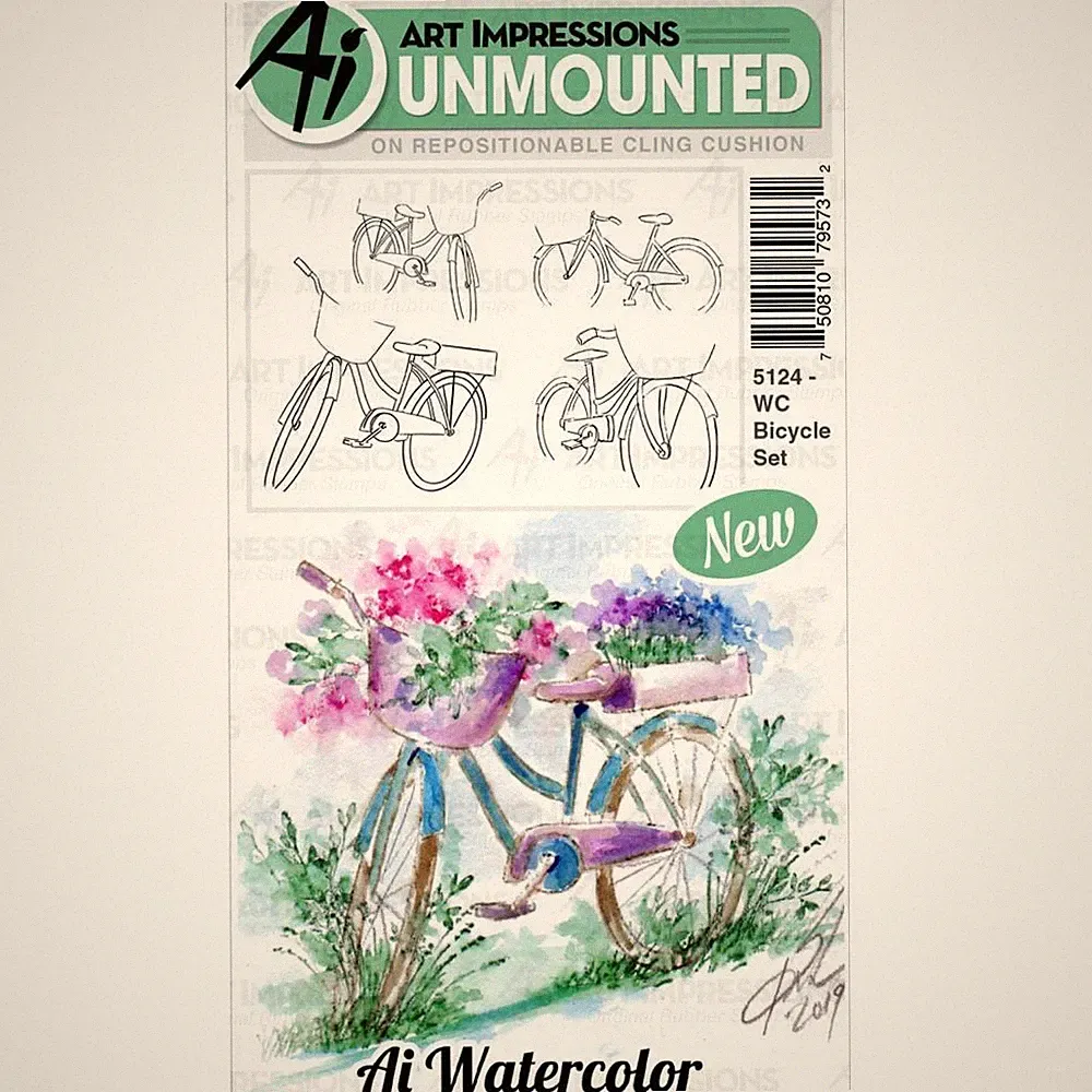 New ART IMPRESSIONS Rubber Stamp cling WATERCOLOR BICYCLE BIKE free USA ship