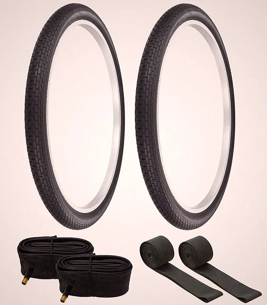 PRO+ BICYCLE TIRES 26 x 2 x 1-3/4 S7 RIM BLACK W-012 BRICK W/TUBES & RIM STRIPS