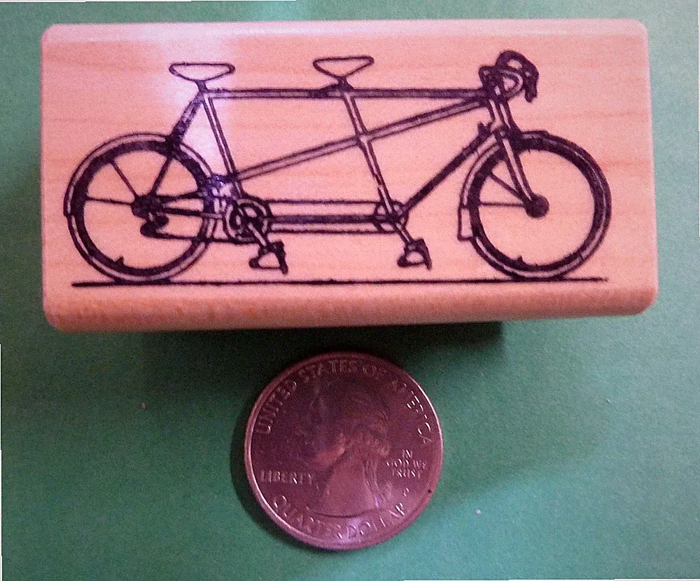 Tandem Bicycle Built for Two, wood mounted rubber stamp