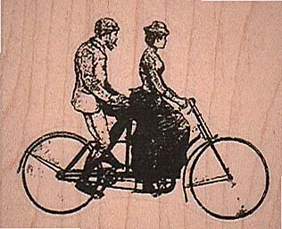 Vintage Bicycle Built For Two 2 1/4 x 1 3/4" Rubber Stamp, Victorian Couple Stam